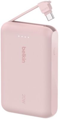Batterie externe BELKIN 10000 mAh avec cable USB-C intégre pink