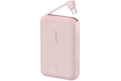 Batterie externe BELKIN 10000 mAh avec cable USB-C intégre pink