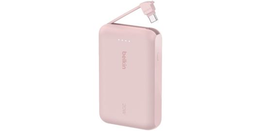Batterie externe BELKIN 10000 mAh avec cable USB-C intégre pink