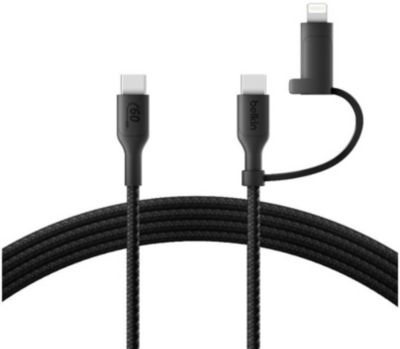 Adaptateur USB BELKIN 2-en-1 USB-C et Lightning 1m50 noi