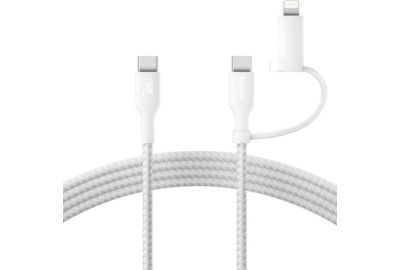 Câble USB BELKIN 2-en-1 USB-C et Lightning 1m50 blanc