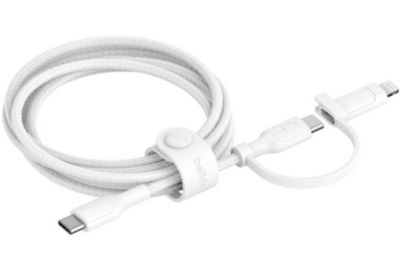 Câble USB BELKIN 2-en-1 USB-C et Lightning 1m50 blanc
