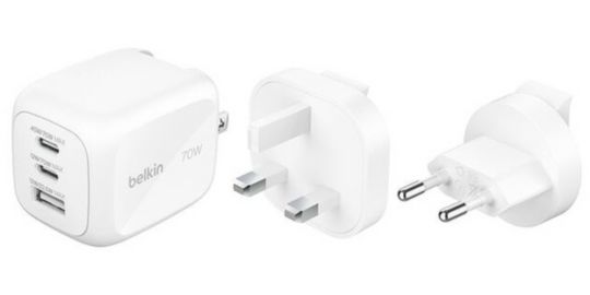 Chargeur + câble BELKIN 70W 2 ports blanc GaN