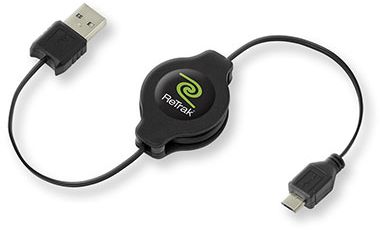 Câble micro USB RETRAK USB vers Mini USB - 1M retractable NOIR