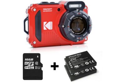 Appareil photo Compact KODAK WPZ2 Rouge Pack 2e batterie+carte SD 16g