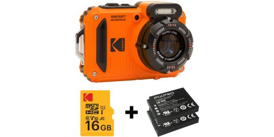 Appareil photo Compact KODAK WPZ2 Orange + 1 Batterie + Carte 16 Go