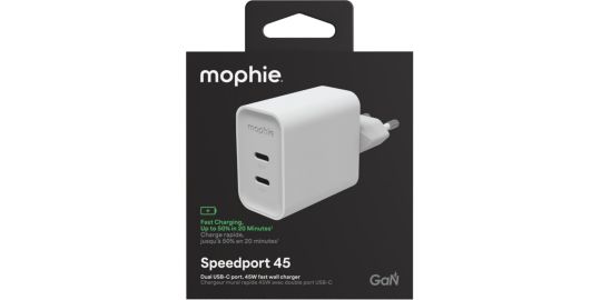 Chargeur secteur MOPHIE 45W GaN USB-C X 2 power delivery blanc