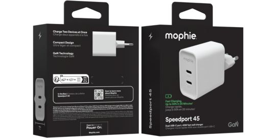 Chargeur secteur MOPHIE 45W GaN USB-C X 2 power delivery blanc