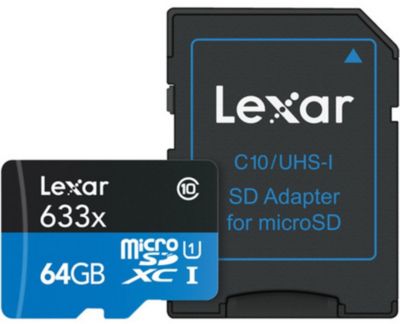 Carte Micro SD LEXAR 64 Go High-Performance 633X + adaptateur