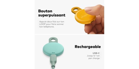 Tracker GPS CHIPOLO Loop rechargeable USBC gris charbon