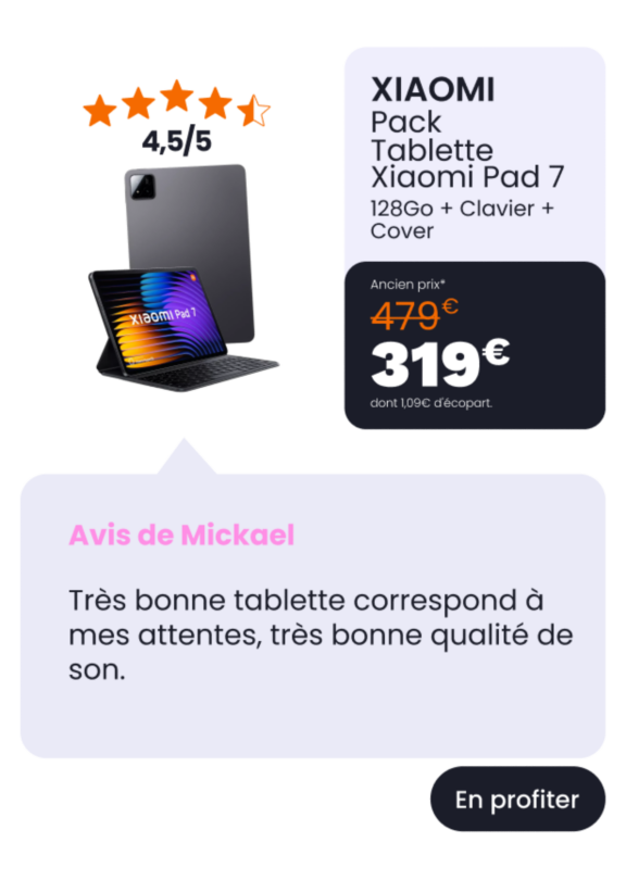 Tablette Android XIAOMI Pack Pad 7 128Go+Clavier+Cover