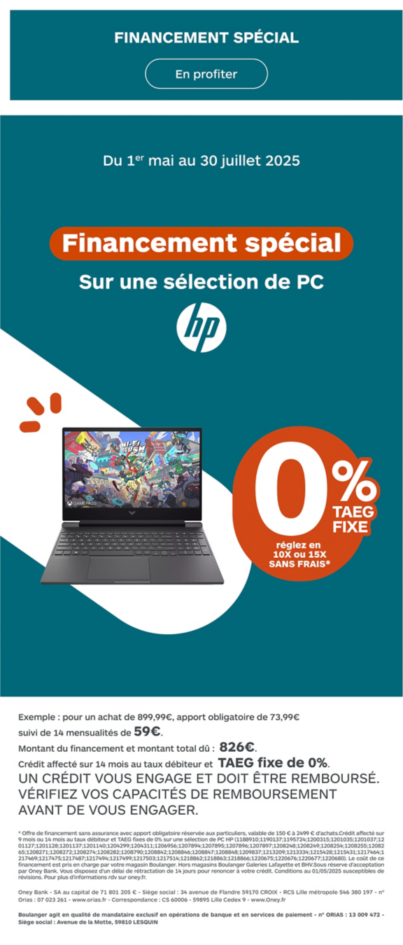 Financement en 24x sans frais HP