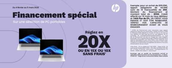 Financement HP 10, 15 ou 20x sans frais 
