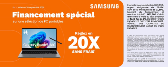 Financement 20X sans frais PC portable Samsung