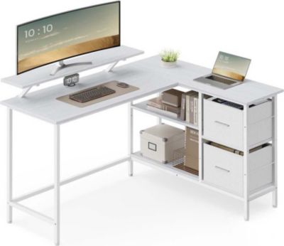 Bureau HELLOSHOP26 Bureau en forme de L avec 2 tiroirs spac