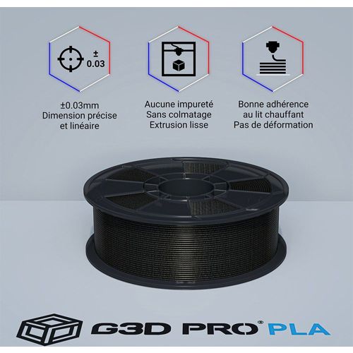 G3D PRO® Filament ABS pour imprimante 3D, 1,75mm, Noir, Bobine, 2