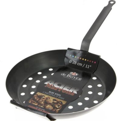 DE BUYER Poêle à marrons 28 cm en tôle d'acier bl