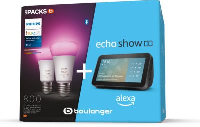 Ampoule connectée PHILIPS Hue E27 W&C X2+AMAZON Echo Show 5