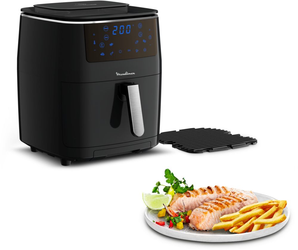 Moulinex Friteuse sans huile, Capacité 8,3 L, Jusqu'à 8 personnes, 7  programmes automatiques, Ecran tactile digital, Économie d'énergie, Air  Fryer, Application dédiée, Easy Fry Dual EZ901820 : : Cuisine et  Maison