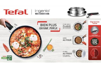 Batterie de cuisine Tefal Ingenio - Compatible Induction, 3 casseroles, 3  poêles, 1 sauteuse et 6 accessoires, Emotion On L897DS04 –
