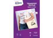 Papier créatif AVERY 8 Transferts T-shirt blancs/clairs A4