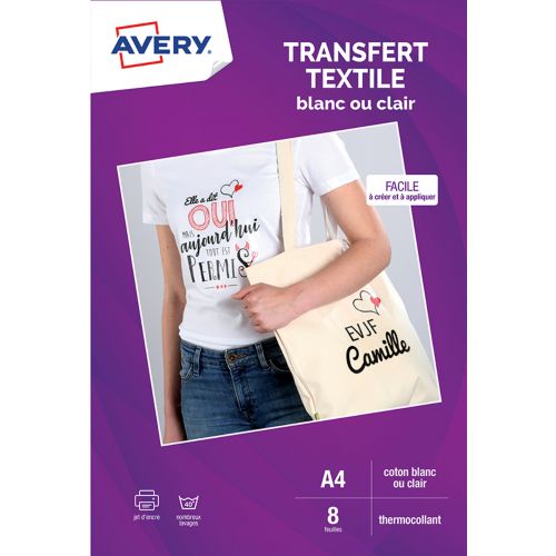 Papier cr atif AVERY 8 Transferts T shirt blancs clairs A4 Boulanger