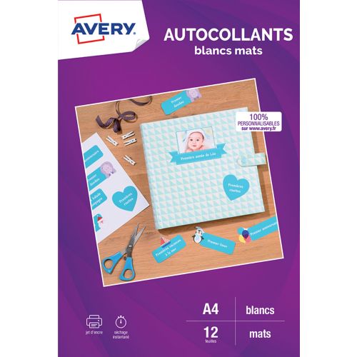 Avery - Stickers transparents A4 - 6 feuilles - impression jet d'encre Pas  Cher