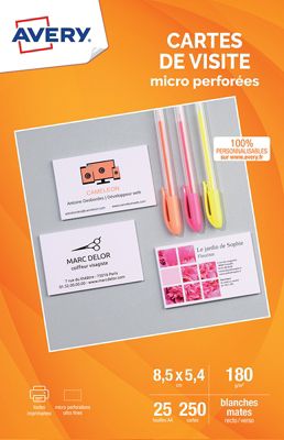 Papier créatif AVERY 250 Cartes de visite 85x54mm 185g/m²