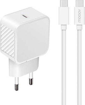 Chargeur USB C MOOOV 1 USB-C 20W + câble USB-C/USB-C- 1,2 m