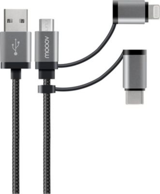 Câble Ethernet MOOOV Câble USB-A 3-en-1 MFI/USB-C/micro-USB r
