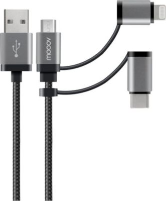 Câble Ethernet MOOOV Câble USB-A 3-en-1 MFI/USB-C/micro-USB r