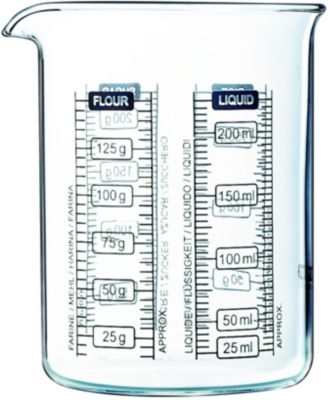 Pebbly - Verre Mesureur en Verre - 500 ml - Avec Base Silicone  Antidérapante et Bec Verseur - 4 Mesures de Liquides (ml, cl, dl, L)  Facilite les