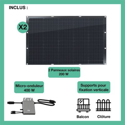 Panneau solaire LOGICOM ENERGY Kit 2x200W flexi+Micro-Ond.400W+support
