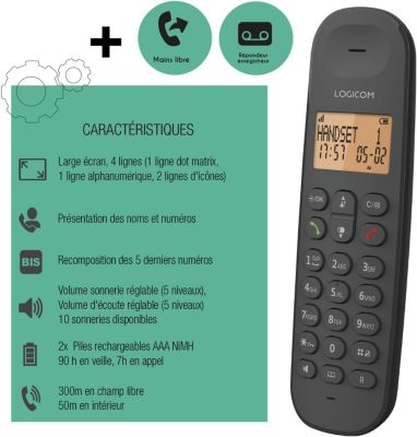 Téléphone sans fil LOGICOM Iloa Solo Répondeur Noir