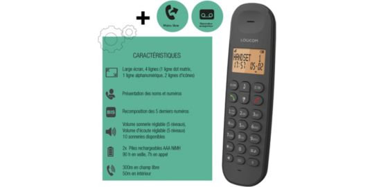 Téléphone sans fil LOGICOM Iloa Solo Répondeur Noir