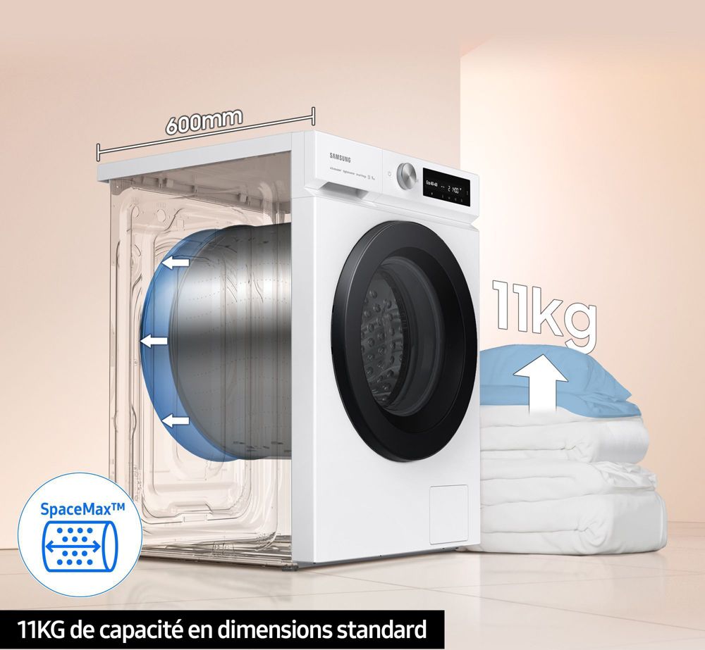 Lave-linge 11 kg Samsung BESPOKE AI™  WW11BB744DGW SpaceMax™