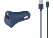 Chargeur allume-cigare ESSENTIELB USB 2,4A + Cable lightning bleu nuit