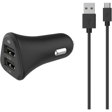 Chargeur allume-cigare ESSENTIELB 2 USB 2,4A + Cable Micro-USB noir
