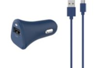 Chargeur allume-cigare ESSENTIELB USB 2,4A + Cable Micro-USB bleu nuit