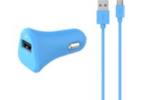 Chargeur allume-cigare ESSENTIELB USB 2,4A + Cable Micro-USB Bleu