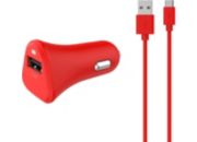 Chargeur allume-cigare ESSENTIELB USB 2,4A + Cable Micro-USB rouge