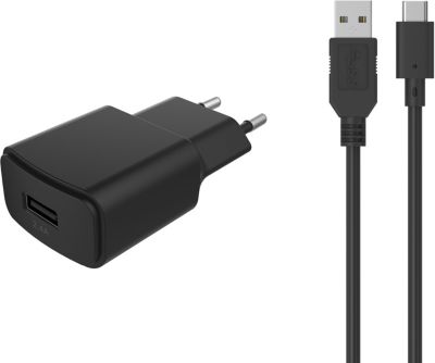 Chargeur secteur ESSENTIELB USB 2.4A + Cable USB C noir