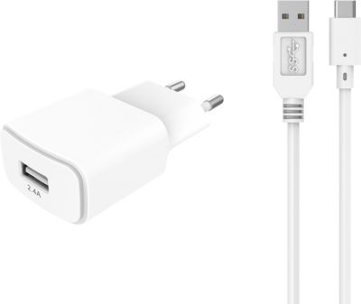Chargeur secteur ESSENTIELB USB 2N.4A + Cable USB C blanc