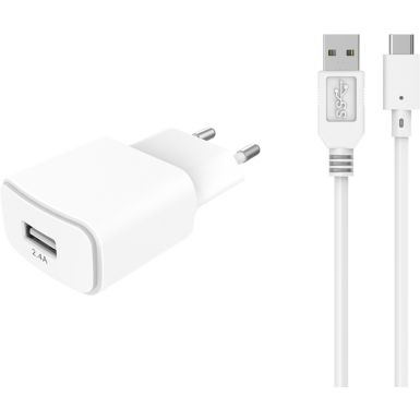 Chargeur secteur ESSENTIELB USB 2,4A + Cable USB C blanc