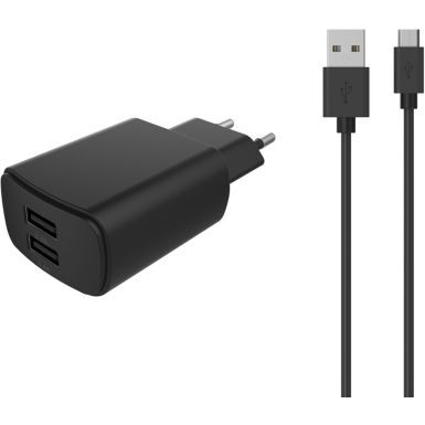 Chargeur secteur ESSENTIELB 2 USB 4,8A + Cable Micro-USB noir