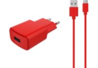 Chargeur secteur ESSENTIELB USB 2,4A + Cable Micro-USB rouge