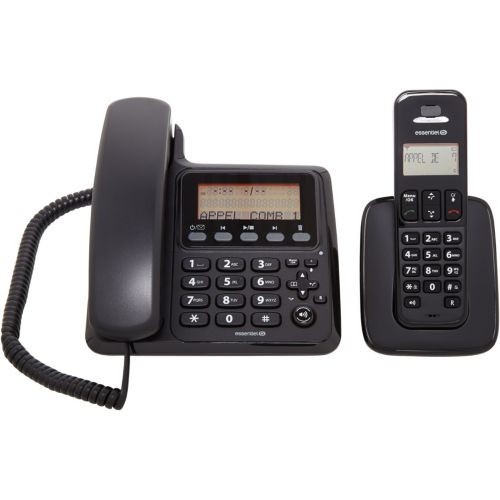 Téléphone filaire Fysic Téléphone filaire avec répondeur et émetteur  d'alarme SOS sans fil FX3960 Rouge-Noir