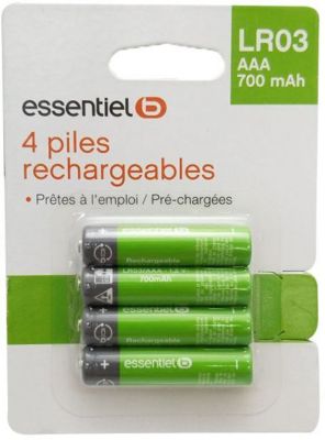 AUCHAN Auchan Piles AAA/HR03 rechargeables 1.2v 1000mah x4 4 pièces pas  cher 