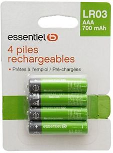 Pile rechargeable ESSENTIELB LR06 AA Lot 4 piles 2100mAh