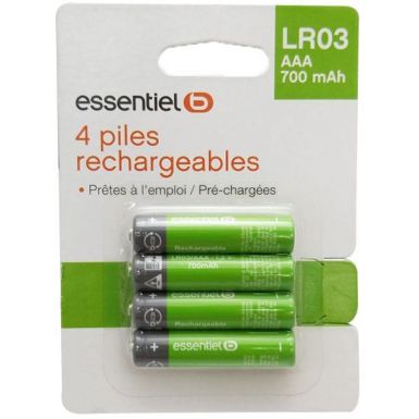 Pile rechargeable ESSENTIELB lot de 4 piles AAA LR03 700mAh